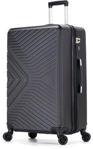 DK Luggage Large Expandable Hard Shell Suitcase Lightweight 4 Wheel Spinner Luggage ABS-147 (Black, 29 Large)