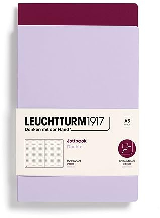 LEUCHTTURM1917 368175 Jottbook (A5), 59 Numbered Pages, Dotted, Lilac and Port Red, Pack of 2