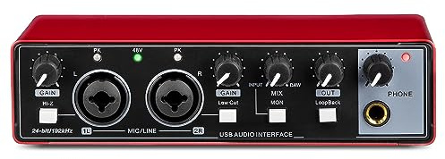 Bomaite MB28 USB Audio Interface for PC & Mac: 2x2 Guitar & Recording, 24Bit/192kHz, 48V Phantom Power for Podcasting & Music Production