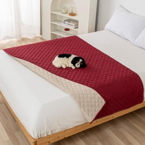 PETCUTE Mantas para Camas para Perros,Mantas Impermeables para Perros para Cama con Fondo Antideslizante,Lavable Funda para Cama de Perro,Protector de Muebles para Niños,Perro,Rojo,75 * 180CM