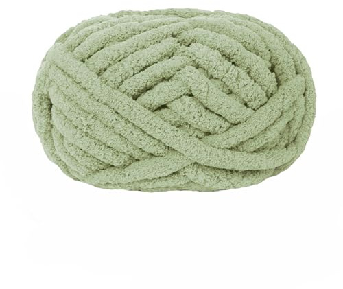 Chunky Knit Chenille Yarn for Hand Knitting Blankets, Super Soft Big Jumbo Blanket Yarn (Sage Green)