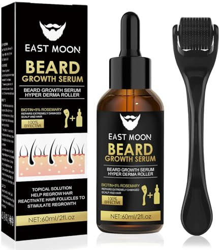 Kit Per La Crescita Della Barba,Kit Crescita Barba Uomo,Olio Per La Crescita Della Barba con Beard Roller,Stimola la Crescita di Barba,Regalo per Uomini e Papà (60 ml)