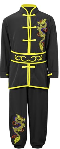 Runhomal Kampsporter set unisex kläder barn pojkar flickor traditionella kinesiska uniformer kinesisk tai chi kinesisk kung fu, svart, 15-16 ans