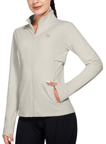 baleaf Running Jacket for Women Fleece Winter Water Resistant Full Zip Cold Weather Gear Thermal Cycling Workout Jackets Oatmeal Pink M