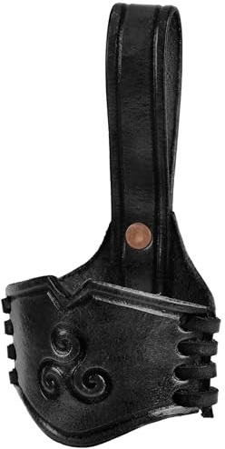 ULFBERTH - Genuine Leather Drinking Horn Holster with Embossed Triskele - Belt Holder for Drinking Horns – Medieval, Viking, LARP (Black, 0,2l - 0,3 l)