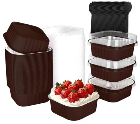 40 Pack Square Mini Cake Pans with Lids,Mini Loaf Pans with Lids,Disposable Ramekins Cupcake Cups,Aluminum Foil Baking Cups,Muffin Tins,Dessert Cups for Wedding Birthday Party Picnics,10oz (Coffee)