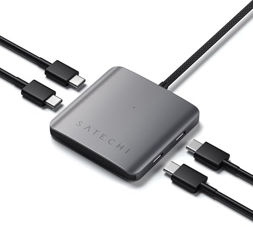 SATECHI 4 en 1 Hub USB C con Carga PD de 100W, 4X Puertos de Datos USB-C 3.2 a 10Gbps, Adaptador en Aluminio para MacBook Air & Pro M5 M4, Laptop Portatil y más (Sin Salida de Vídeo)