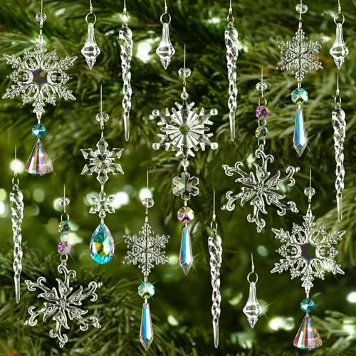 BOFUNX 18pcs Fiocchi di Neve in Cristallo Acrilico Decorazioni Albero di Natale Ornamenti Natalizi di Fiocchi di Neve Pendenti Addobbi Decorazioni Natalizie Artigianato