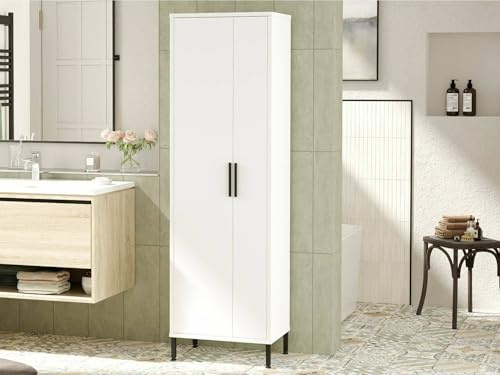 Dmora - Armadio Multiuso 1 Anta Columba, Mobile Multifunzionale, Mobiletto scarpiera, Guardaroba Porta Scarpe, 50x36 h165 cm, Bianco