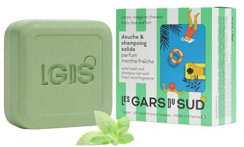 Les Gars du Sud Gel Douche et Shampoing Solide 3-en-1 95g, Parfum Menthe Fraîche, Vegan, pH Neutre, Fabriqué en France