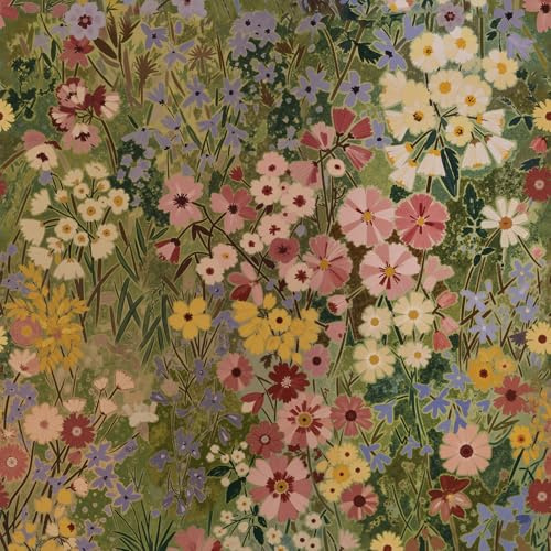 Vintique Floral Wallpaper Peel and Stick Boho Wall Paper Removable Waterproof Green Petal Pattern Contact Paper for Bedroom, Bathroom, Home Wall 17.3 x 236.3