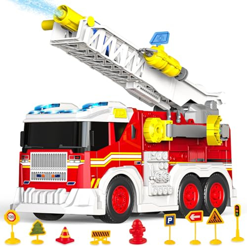 Fire Truck Toy for 3 4 5 6 Year Old Boy Gift, Toddler Toys For 3 4 5 Years Old Boy Christmas Birthday Gift, Indoor Firetruck Toy For Kids 3-6 Year Old Role Playing With Ladder, Sounds And Lights