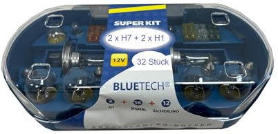 BLUETECH® Set H1 + H7 32 -tlg mit Autosicherungen PKW Beleuchtung,Halogen,Signal Glühbirnen KFZ Ersatzlampenset Lampe Auto Set
