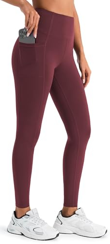 JOYSPELS Womens Fleece Lined Thermal Leggings High Waist Winter Warm Thick Gym Workout Running Yoga Pants for Women with Pockets Red M