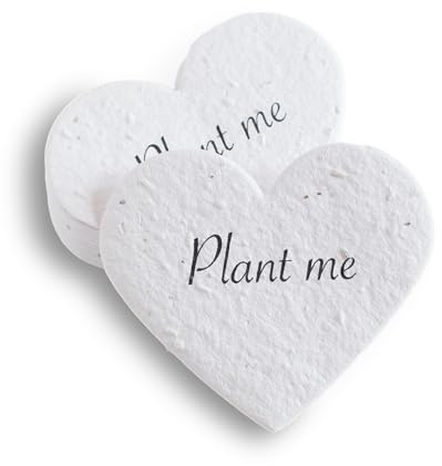 BLOOMING Cuori di carta seminata – Set di 25 favori di nozze da piantare Plant me, 6,3 x 6,3 cm, 300 g/m2, bianco vergine, semi di fiori selvatici biodegradabili