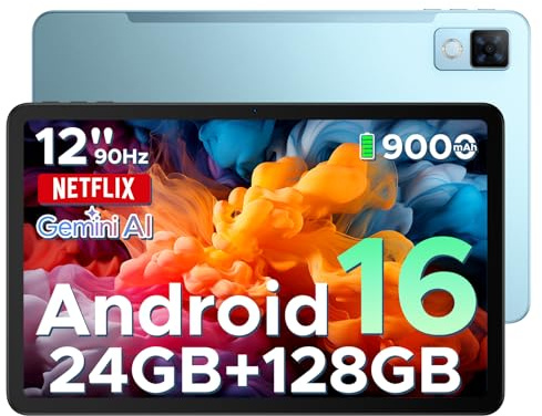 DOOGEE U12 Android 16 Tablet 12 Zoll, 9000mAh, 90Hz Display, Gemini AI, UNISOC T7255 Octa Core Tablet PC, 24GB RAM+128GB ROM (2TB), 13MP+8MP, 7,8mm ultradünn, WiFi 5/Widevine L1/ GPS/Face ID/OTG/FM