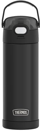 Thermos kids FUNTAINER WATER BOTTLE 0,47l, schwarz, Thermoflasche Kinder aus Edelstahl, 12 h kalt, spülmaschinenfest, dicht ohne Kohlensäure, Trinkflasche für Schule