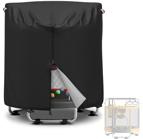 STARTWO Kids Trampoline Cover, Heavy-Duty 600D outdoor waterproof trampoline cover with body pole, Suitable for 55-60 inch round children's trampoline, UV-Resistant and Windproof, Black