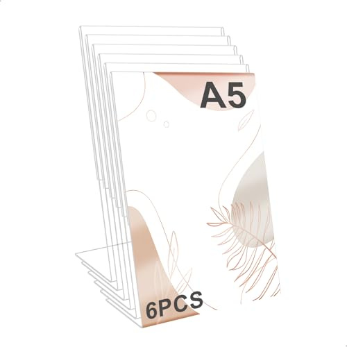 letuxaamz Porte Menu Porte Affiche Présentoir A5 Acrylic Lot de 6, Support de Table Design L Incliné pour Carte Restaurant Mariage Cérémonie Hôtel Event Fête Bureau