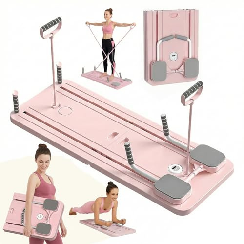Original Corner Saha® Planche Pilates Reformer Rose | Appareil Abdos Fitness Maison avec Bandes de Résistance, Poignées et Timer | Yoga Gainage Musculation Corps Complet