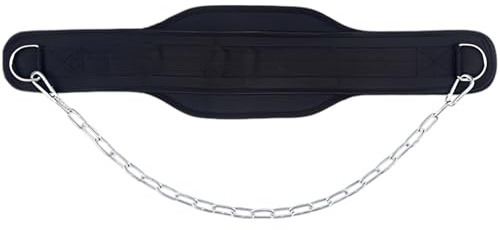 Ceinture de musculation avec chaîne de 35,4 in / 90 cm, ceinture de dip pour tractions et dips, ceinture de gym double couche, anneau en D pour chargement rapide, ceinture d'entraînement