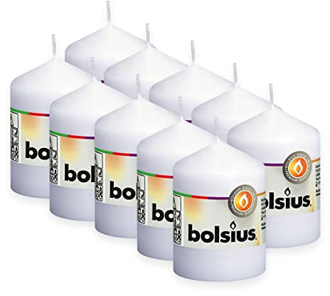 Bolsius Glatte Stumpenkerzen - Weiß - 10 Stück - 8 cm - Dekorative Haushaltkerzen - Länge Brenndauer 17 Stunden - Unparfümierte