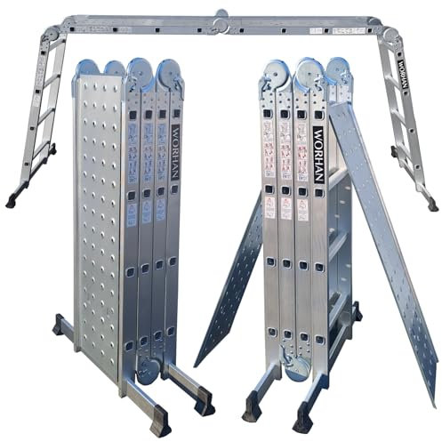 WORHAN MEHRZWECKLEITER ANLEGELEITER STEHLEITER 460cm + Platform AUS Aluminium Leiter KS4.6+Platforms