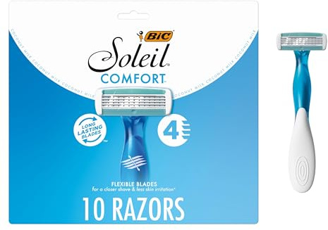 BIC Soleil 4 Women's Disposable 4-Blade Razors, Flexible Pivoting Head and Non-Slip Grip Handles, 10-Pack