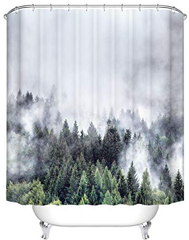 X-Labor Duschvorhang Wasserabweisend Anti-Schimmel inkl. 12 Duschvorhangringe Badewannevorhang für Badezimmer Shower Curtain Wald 180x180cm