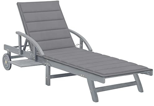 vidaXL Patio Sun Lounger with Cushion Solid Acacia Wood