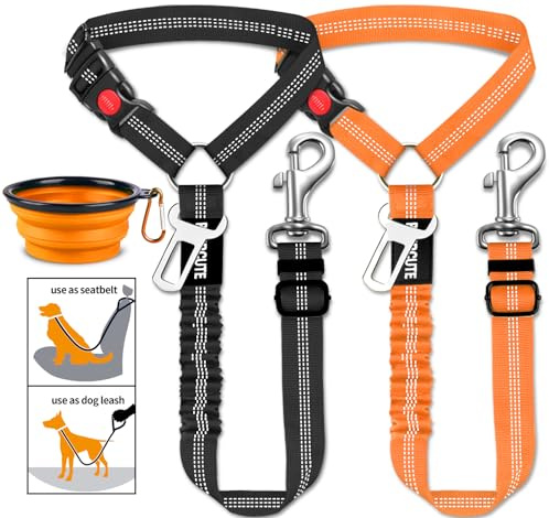 Paercute 3-teiliges Set für Hunde, Auto-Sicherheitsgurt, verstellbare Kopfstütze mit elastischem elastischem Stoßdämpfer, strapazierfähige Kopfstütze, Haustier-Sicherheitsgurt, Geschirr