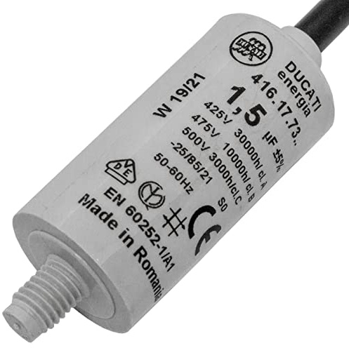 Lumonic startkondensator 416.17.73 A inkl. kabel 35cm | motorkondensator 1,5µF 450V 25x49mm I kondensator i isolerat plastfodral