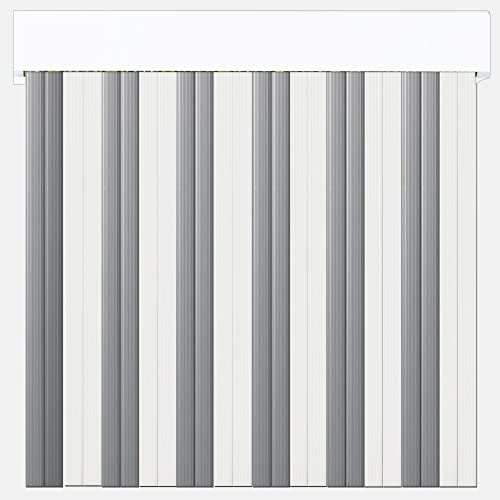 Cortinas Exterior Puerta de Tiras Blanco y Gris | Material Plástico PVC y Barra Aluminio | Ideal para Terraza, Jardín, etc | Anti Moscas (ANCHO 100cm X 220cm LARGO)
