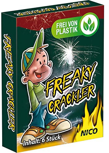 NICO 6 St. Freaky Crackler Knalltüten Knattertüten mit Crackling und roten Sternen - Silvester Feuerwerk