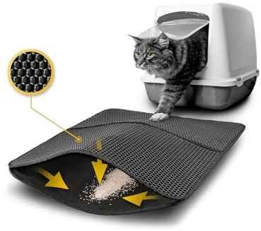 lionto Tappetino per lettiera per gatti con rivestimento antiscivolo, 61x38x1,3 cm, impermeabile e facile da pulire, assorbimento efficace della lettiera per gatti con design a nido d'ape, nero