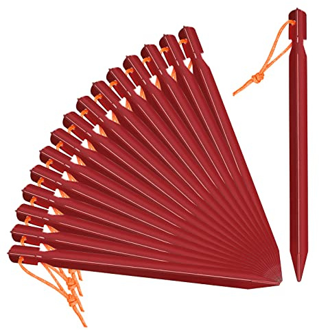 Grassman Tent Stakes, 16 Pack 9in Heavy Duty Ground pegs with Reflective Pull Ropes, Leightweight-Durable-Safe Metal Backpacking Camping Spiles