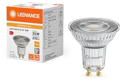 LEDVANCE Superior LED-Spot Reflektor GU10 PAR16 3.4W 230lm 36D - 927 Extra Warmweiß | Höchste Farbwiedergabe - Dimmbar - Ersatz für 35W