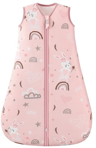 Looxii Baby Schlafsack Winter Baumwolle Winterschlafsack 2.5 TOG Schlafsäcke Warm Babyschlafsack Neugeborene für Herbst Winter Pink Kaninchen 0-6 Monate