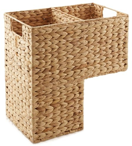 Casafield Stair Step Basket with Handles, Natural - Woven Water Hyacinth Staircase Basket Storage Bin Organizer