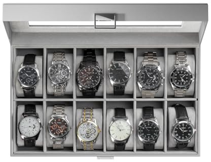ProCase Watch Box Organizer for Men, 12 Slot Watch Display Case With Glass Lid, PU Leather Watch Storage Mens Watch Case, Watch Holder Organizer for Men Women -12 Slot, Grey