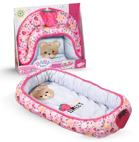 BABY born Baby Nest - Reversible Baby Nest with Soft Padded Edges for Dolls up to 43cm - Features Berry and Bear Design - Great for Sofa, Floor, and Nursery - Suitable for Children from 3 Years