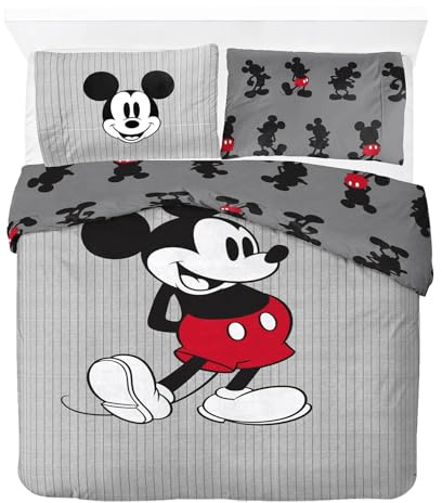 Jay Franco Disney Mickey Mouse Stripes 100% Cotton Double Duvet Cover Set - Includes 50 x 70cm Pillowcase
