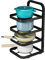 Felenny Organizer per pentole e padelle, 4 ripiani, regolabile in altezza, resistente, per cucina, piano di lavoro, armadietto, per pentole, piastre, padelle e teglie