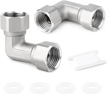 ERGAOBOY 2 pezzi 304 in acciaio inox 90 gradi gomito 2 estremità flessibile connettore mobile, 3/4 raccordi di tubo femminile per spruzzatore, valvola ad angolo, braccio doccia