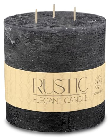 Spetebo Bougie ronde à 3 mèches XXL - 12 x 12 cm - Sans parfum - Noir nuit - Grande bougie pilier avec 65 heures de combustion - Multimèches, bougie de table, bougie bloc - Ronde et inodore