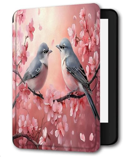 Custodia Kindle 2019 10th Generazione Cover Pelle Flip 360° Protezione Automatici Svegliati o Sonno Funzione Magnetico Ultra-Sottile Cover per Kindle 2019,Fiori E Uccelli