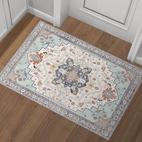 LOOMY Modern 2x3 Washable Rugs, Non-Slip Entrance Mat, Indoor Small Rug, Bathroom & Bedroom & Kitchen Carpet, Stain-Resistant and Colorfast.