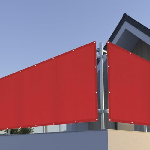 Pantalla Privacidad Balcón 150 x 300 cm 220G/M² Densidad HDPE UV Protección Transpirable, Fácil Instalación Malla de Ocultacion Jardin para Valla de Balcón de Jardín, Rojo