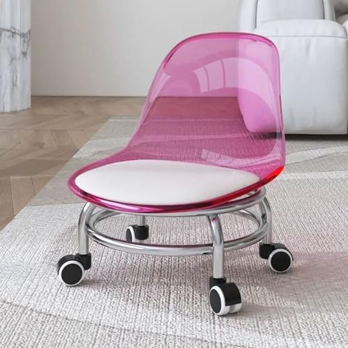 Taburete rodante con soporte para la espalda, asiento giratorio de 360 grados de metal y acrílico para el hogar, oficina, garaje, gimnasio