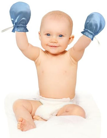 Heyshapeing 1 Pair Satin Eczema Gloves for Babies Kids Eczema Mittens Anti Scratch Eczema Relief Hand Gloves Adjustable